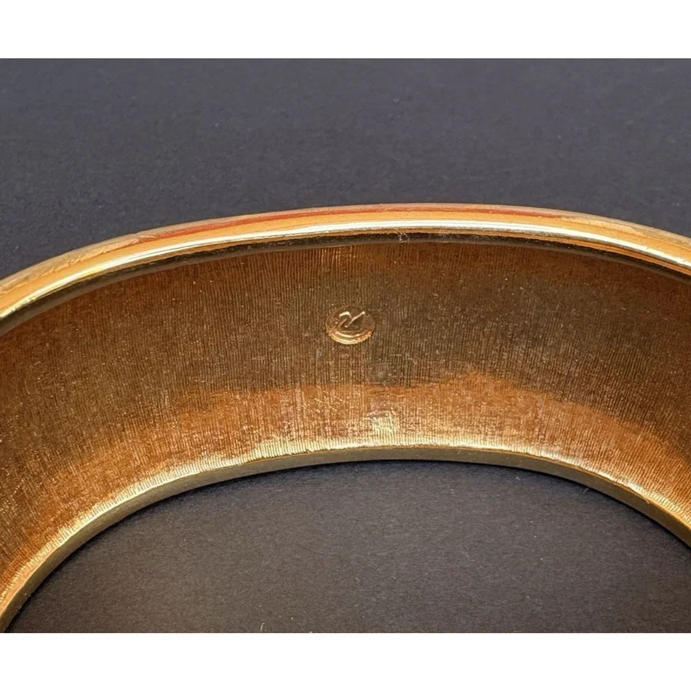 Swarovski Crystal Bracelet Wide Hinged Gold Tone Enamel Charm Cuff Nautical‎ - Picture 7 of 10